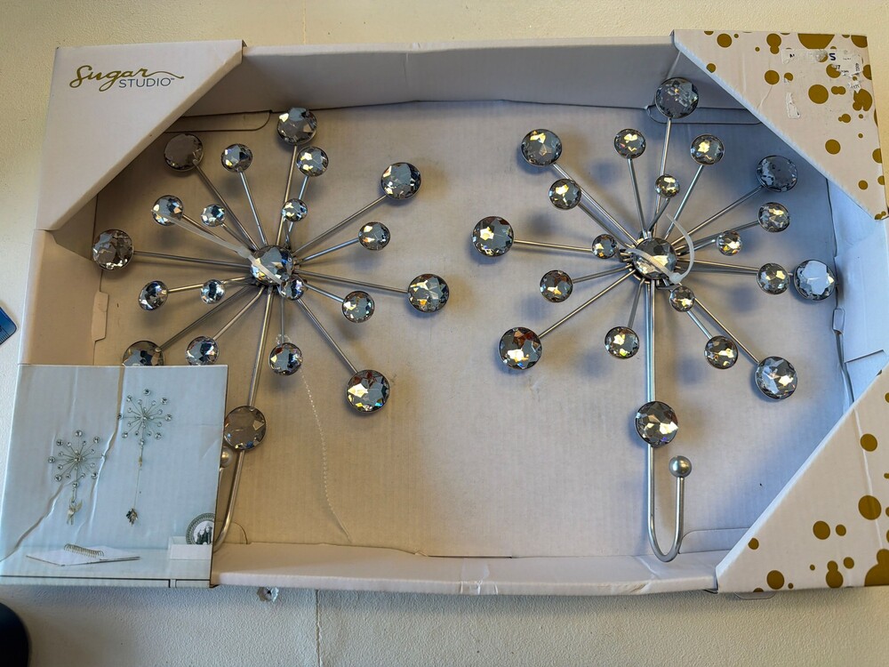 Sugar Studio Decorative Wall Hook Set of 2 Silver with Crystal Accents